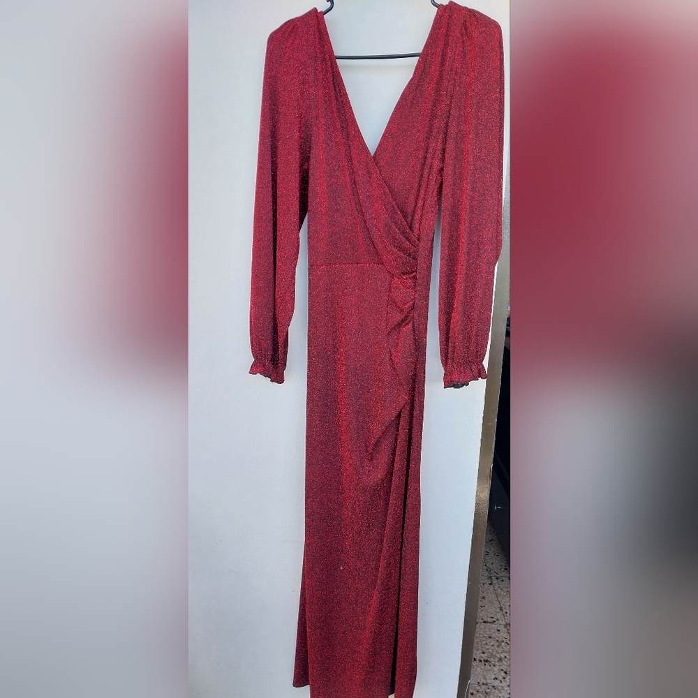 SHEIN Red Long Sleeve Wrap Dress